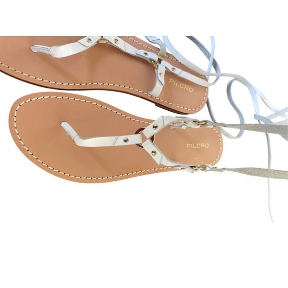 Pilcro Anthropologie Harness Tie up White Leather Thong Sandals Size 8M - Picture 7 of 16